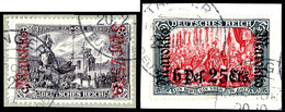 3 C. Auf 3 Pfg - 6 P. 25 C. Auf 5 M. Germania, 13 Werte Kpl., Tadellos Rundgestempelt, Gepr. BPP, Mi. 900.-, Katalog: 46 - Deutsche Post In Marokko