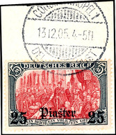 25 Piaster Auf 5 Mark Deutsches Reich, Luxusbriefstück, Fast Voller Stempel "CONSTANTINOPEL 1", Michel 700,-, Katalog: 3 - Turkey (offices)