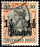 30 Pfennig Deutsches Reich Mit Aufdruck "1 1/2 Piaster" Mit Aufdruckfehler "große 1 Der Linken Wertangabe Waagerecht Geb - Turkey (offices)