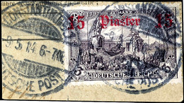 15 Piaster Auf 3 Mark Mit Wasserzeichen, Tadelloser Und Seltener Paketkartenabschnitt, Stempel "CONSTANTINOPEL 1", Geprü - Turquie (bureaux)