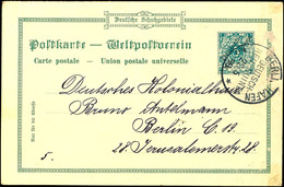 5 Pfg Krone/Adler Privat-Ganzsachenkarte "Gruß Aus Neu-Guinea / Friedrich Wilhelms Hafen" Von K1 "BERLINHAFEN 22/5 98" N - Nouvelle-Guinée