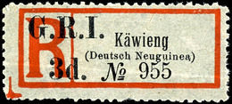 3 D. Auf R-Zettel "Käwieng" (Antiqua)  No. 955, Ungebraucht O.G., Ausgabetypische Erhaltung, äußerst Selten, Gepr. Bothe - Deutsch-Neuguinea