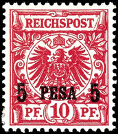 5 Pesa Auf 10 Pfg Krone/Adler Rotkarmin, UV Dunkelrot, Aufdruck 15,4 Mm Breit, Tadellos Ungebraucht, Unsigniert, Fotoatt - Deutsch-Ostafrika