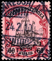 60 Heller Karmin/schwarz Auf Rosarot, Sauber Gestempelte, Tadellose Marke, Michel 240,-, Katalog: 37 O - German East Africa