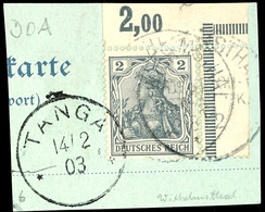 "WILHELMSTHAL DEUTSCH-OST-AFRIKA", Zart Nebst Klarem K1 "TANGA 14/2 03" Auf Tadellosem Postkartenabschnitt Mit Aus Recht - Afrique Orientale