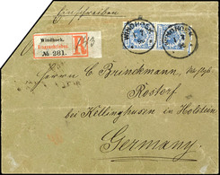 Vorläufer 20 Pfennig Blau, 2 Exemplare Auf  Einschreibebrief, Stempel "WINDHOEK", Beförderungsspuren, Faltung Und Schere - Sud-Ouest Africain Allemand