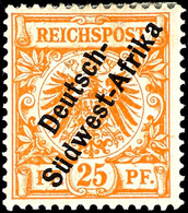 25 Pfg. Gelblichorange Mit Plattenfehler "I In Reichspost Oben Gespalten", Ungebraucht, Tadellos, Fotoattest Jäschke-L.  - Deutsch-Südwestafrika