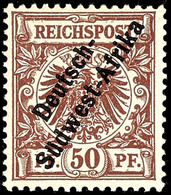 50 Pfg Krone/Adler Mit Schrägaufdruck, Tadellos Ungebraucht, Gepr. Richter, Mi. 280.-, Katalog: II * - German South West Africa