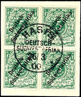 Luxusbriefstück Mit Viererblock 5 Pfennig Krone/Adler, Zentraler, Sauberer Stempel "HASIS", Geprüft Steuer BPP, Katalog: - Duits-Zuidwest-Afrika