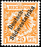 25 Pfg. Gelblichorange, Postfrisch, Kabinett, Fotoattest Jäschke-L. BPP, Mi. 1.200.-, Zuschlag 168. Auktion = 800,-, Kat - Deutsch-Südwestafrika