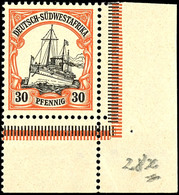 30 Pfennig Kaiseryacht, Tadellos Postfrisch Vom Rechten Unteren Eckrand, Dort Falzspur, Ohne Signatur, Michel 65,-, Kata - Africa Tedesca Del Sud-Ovest