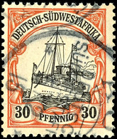 30 Pfennig Kaiseryacht Mit Wasserzeichen, Tadellos, Seltener Kriegsstempel "AUS 5.2.15", Michel 65,-, Katalog: 28x O - German South West Africa
