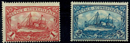 1 Und 2 Mark Kriegsdrucke, Einwandfrei Ungebraucht, Geprüft Steuer BPP, Michel 100,-, Katalog: 29B,30B * - German South West Africa