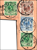 2 Mal 5, 20, 50 Pfennig Krone/Adler Auf Formularausschnitt (laut Steuer + 100%), Je Zentraler Stempel "KAMERUN", Gute Er - Camerún