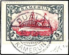 5 Mark Kaiseryacht Tadelloses Briefstück, Stempel "DUALA KAMERUN", Attest Jäschke-Lantelme BPP, Michel 600,-, Katalog: 1 - Kameroen