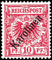 10 Pfg Krone/Adler Mit Diagonalem Aufdruck "Karolinen", Tadellos Postfrisch, Geprüft, Mi. 700.-, Katalog: 3I ** - Karolinen