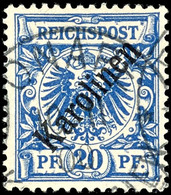 20 Pfennig Krone/Adler, Gestempelt, Tadellos, Geprüft Richter, Michel 160,-, Katalog: 4I O - Caroline Islands