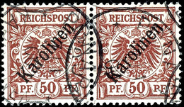50 Pfg Krone/Adler Mit Diagonalem Aufdruck "Karolinen", Waagerechtes Paar, Gestempelt "Ponape 7/1 00", Fotoattest Steuer - Karolinen