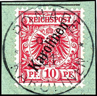 10 Pfennig Krone/Adler In B-Farbe, Tadelloses Briefstück, Stempel "PONAPE", Michel 120,-, Katalog: 3IIb BS - Karolinen