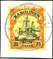 25 Pfennig Kaiseryacht, Luxusbriefstück Mit Zentralem Stempel "PALAU" In Schwarz, Katalog: 11 BS - Caroline Islands