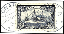 3 Mark Kaiseryacht, Luxusbriefstück, Stempel "PONAPE", Michel 170,-, Katalog: 18 BS - Isole Caroline