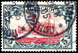 5 Mark Kaiseryacht, Tadellos, Gestempelt "TSINGTAU KIAUTSCHOU **", Geprüft Steuer BPP, Michel 800,-, Katalog: 17 O - Kiauchau