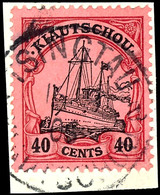 40 C. Kaiseryacht Ohne Wz. Auf Briefstück, Zentrisch Gestempelt K1 "TSINGTAU A 1 / 10 06", Tadellose Erhaltung, Kabinett - Kiauchau
