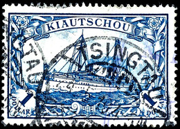 1 Dollar Blau Mit Wz.,  Wertziffer "1" Kreuzweise Schraffiert, Tadellos Gestempelt, Fotobefund Dr. Hartung: "einwandfrei - Kiaochow