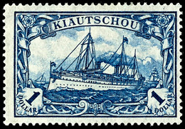 1 Dollar Kaiseryacht, Kriegsdr4uck, 26 : 27 Zähnungslöcher, Retusche "Wertziffer 1 Kreuzweise Schraffiert", Tadellos Ung - Kiautchou