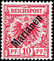 10 Pfg. Mit Diagonalem Aufdruck, Postfrisch, Geprüft Bothe BPP, Mi. 700.-, Katalog: 3I ** - Marianen