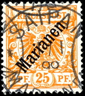 25 Pfennig Krone/Adler Mit Diagonalem Aufdruck "Marianen", Tadellos, Gestempelt "SAIPAN I / I Oo", Sorte II, Michel 1300 - Marianen