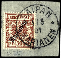 50 Pfg Krone/Adler Mit Steilem Aufdruck "Marianen, Klar Entwertet "SAIPAN MARIANEN * * 1 / 5 01" Auf Briefstück, Gepr. D - Marianen