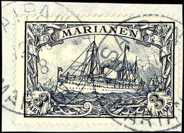 3 Mark Kaiseryacht, Tadelloses Briefstück, Gestempelt "SAIPAN", Geprüft Bothe BPP, Michel 160,-, Katalog: 18 BS - Marianen