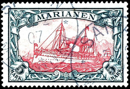 5 Mark Kaiseryacht, Tadellos, Gestempelt "SAIPAN", Michel 600,-, Katalog: 19 O - Mariana Islands