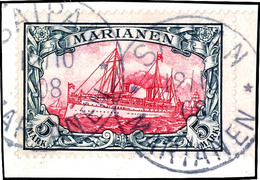 5 Mark Kaiseryacht Auf Luxusbriefstück, Gestempelt "SAIPAN", Geprüft Bothe BPP, Michel 600,-, Katalog: 19 BS - Isole Marianne