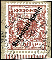 50 Pfennig "Krone/Adler", Tadelloses Briefstück Mit Stempel "JALUIT MARSHALL-INSELN", Sorte II, Michel 450,-, Katalog: 6 - Isole Marshall