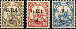 1 D. Auf 3 Pfg Sowie 2 D. Auf 10 Und 20 Pfg Kaiseryacht, Tadellos Ungebraucht, Seltene Marken, Auflage Nur 2.675 Bis 13. - Marshalleilanden