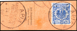 20 Pfg. Violettultramarin, Gestempelt "APIA 24.1.00" Auf Formularabschnitt Mit Ankunftsstempel Königsberg, Katalog: V48d - Samoa