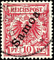 10 Pfennig Krone/Adler Mit Aufdruck " Samoa ", Hellzinnober Quarzend, Tadellos Gestempelt, Michel 170,-, Katalog: 3c O - Samoa