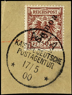 50 Pfennig Krone/Adler, Tadelloses Briefstück Mit Stempel "APIA KAISERL.DEUTSCHE POSTAGENTUR", Michel 85,-, Katalog: 6 B - Samoa