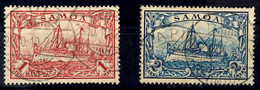 1 Mark Rot Und 2 Mark Blau Gestempelt, Je Mit Kleinem Zahnfehler, Mi. 190.-, Katalog: 16, 17 O - Samoa