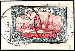 5 Mark Kaiseryacht, Tadelloses Briefstück Mit Stempel " APIA ", Geprüft Steuer BPP, Michel 600,-, Katalog: 19 BS - Samoa