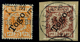 25 Und 50 Pfennig Krone/Adler, Gestempelt Beziehungsweise Briefstück Mit Stempeln "LOME TOGOGEBIET" Und "KLEIN-POPO", Ta - Togo