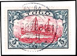 5 Mark Kaiseryacht, Luxusbriefstück, Zentraler Vollständiger Stempel "LOME TOGOGEBIET", Attest Steuer BPP, Michel 600,-, - Togo