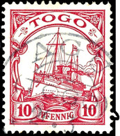 10 Pfennig Kaiseryacht Mit Wasserzeichen, Tadellos, Gestempelt " AGU ", Sehr Seltener Stempel, Geprüft Pfenninger, Miche - Togo