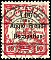 10 Pfennig Kaiseryacht Mit Aufdruck "TOGO Anglo-French Occupation" In Type I, Tadellos, Gestempelt "LOME TOGO", Geprüft  - Togo