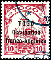 10 Pfennig Kaiseryacht Mit Aufdruck, Teilstempel "ANECHO" In Blau, Tadellos, Altsignatur, Michel 900,-, Katalog: 10 O - Togo