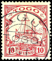 AGU Auf 10 Pfennig Rot, Tadellose Marke Mit Seltenem Stempel, Doppelt Geprüft Eibenstein BPP, ARGE 100, Katalog: 9 O - Togo