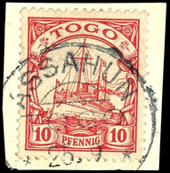 ASSAHUN Auf 10 Pfennig Rot, Auf Briefstück, Geprüft Eibenstein BPP, ARGE 50, Katalog: 9 BS - Togo
