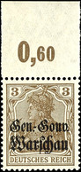 3 Pfg Germania Mit Aufdruck, Aufdruck Matt, Oberrandstück, Plattendruck, Tadellos Postfrisch, Gepr. Hey BPP, Mi. 80.-, K - Altri & Non Classificati